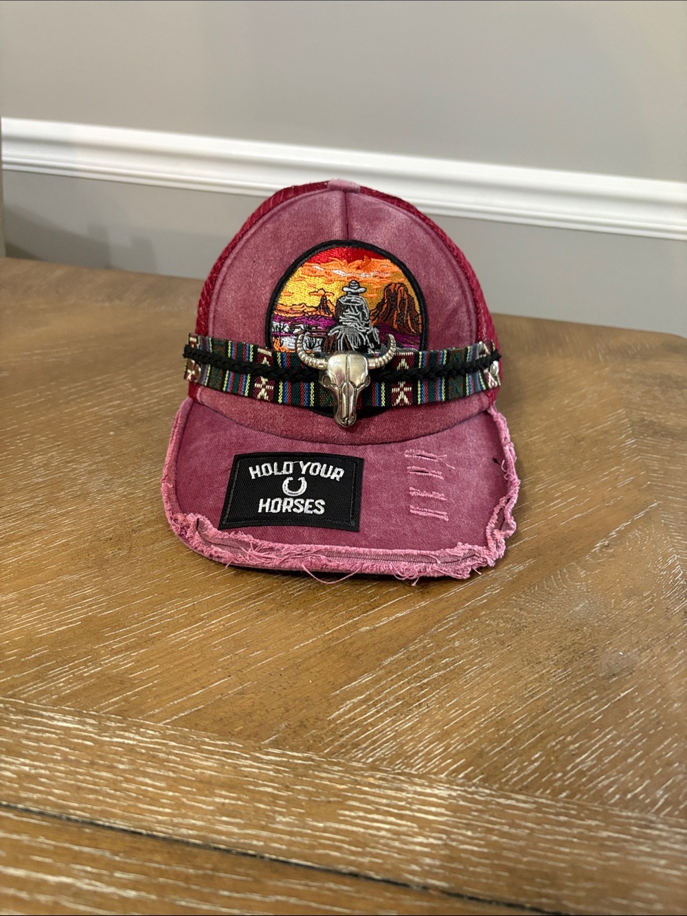 Western Distressed Burgundy Cowboy Cap